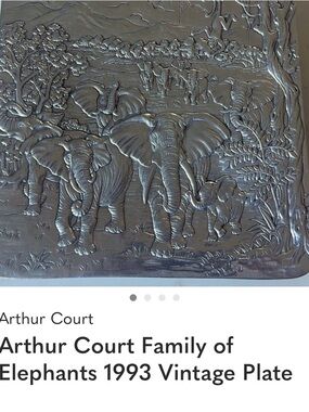 Arthur Court Silver Elephant Family Relief Serving Tray